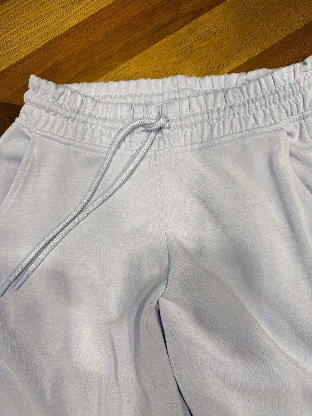 Athleta Seasoft Mid Rise Straight Wide-Leg Drawstring Pants color Gossamer - Picture 9 of 12
